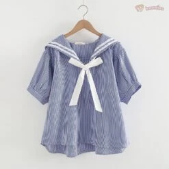 Apparel Sailor Moon Inspired Collar White Blue College Shirt Tie Women'sTop -Kawaii Store kawaiies plushies plush softtoy sailor moon inspired collar white blue college shirt tie womens top apparel 875695