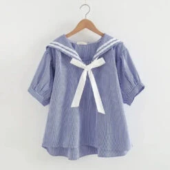 Apparel Sailor Moon Inspired Collar White Blue College Shirt Tie Women'sTop -Kawaii Store kawaiies plushies plush softtoy sailor moon inspired collar white blue college shirt tie womens top apparel light blue 570258