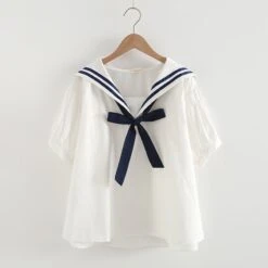 Apparel Sailor Moon Inspired Collar White Blue College Shirt Tie Women'sTop -Kawaii Store kawaiies plushies plush softtoy sailor moon inspired collar white blue college shirt tie womens top apparel white dark blue 321154