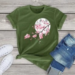 Apparel Sakura Cherry Blossom Full Moon Cotton Tee -Kawaii Store kawaiies plushies plush softtoy sakura cherry blossom full moon cotton tee apparel 448336