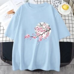 Apparel Sakura Cherry Blossom Full Moon Cotton Tee -Kawaii Store kawaiies plushies plush softtoy sakura cherry blossom full moon cotton tee apparel 601663