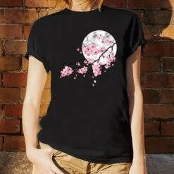 Apparel Sakura Cherry Blossom Full Moon Cotton Tee -Kawaii Store kawaiies plushies plush softtoy sakura cherry blossom full moon cotton tee apparel 757322