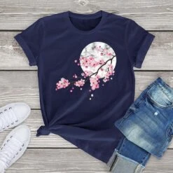 Apparel Sakura Cherry Blossom Full Moon Cotton Tee -Kawaii Store kawaiies plushies plush softtoy sakura cherry blossom full moon cotton tee apparel 795595