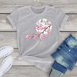 Apparel Sakura Cherry Blossom Full Moon Cotton Tee -Kawaii Store kawaiies plushies plush softtoy sakura cherry blossom full moon cotton tee apparel gray xs 955314