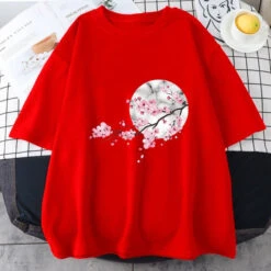 Apparel Sakura Cherry Blossom Full Moon Cotton Tee -Kawaii Store kawaiies plushies plush softtoy sakura cherry blossom full moon cotton tee apparel red xs 713219