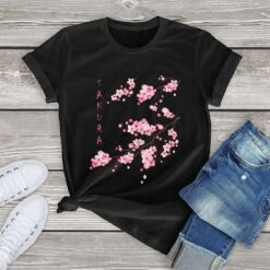 Apparel Sakura Cherry Blossom Tee -Kawaii Store kawaiies plushies plush softtoy sakura cherry blossom tee tops black xs 636307