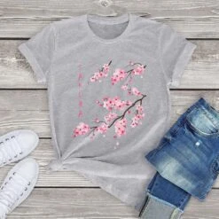 Apparel Sakura Cherry Blossom Tee -Kawaii Store kawaiies plushies plush softtoy sakura cherry blossom tee tops light grey xs 189519