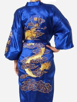 Apparel Satin Silk Golden Dragon Embroidery Long Kimono Gown 16 Apparel Satin Silk Golden Dragon Embroidery Long Kimono Gown -Kawaii Store kawaiies plushies plush softtoy satin silk golden dragon embroidery long kimono gown clothing blue s 804820