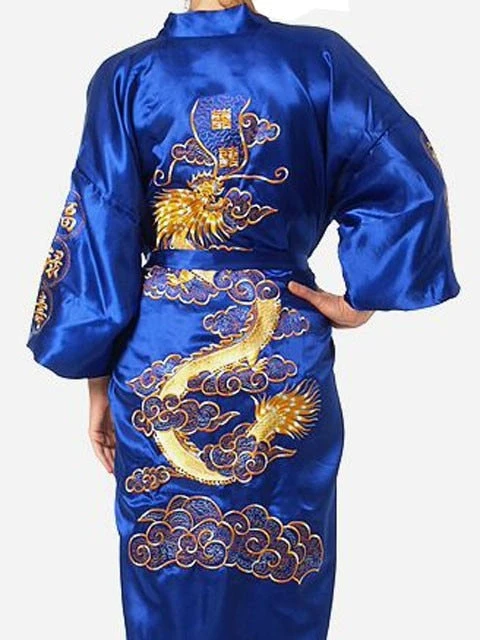 Apparel Satin Silk Golden Dragon Embroidery Long Kimono Gown 8 Apparel Satin Silk Golden Dragon Embroidery Long Kimono Gown - Image 6