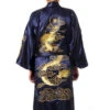 Apparel Satin Silk Golden Dragon Embroidery Long Kimono Gown -Kawaii Store kawaiies plushies plush softtoy satin silk golden dragon embroidery long kimono gown clothing navy blue s 998312