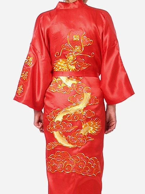 Apparel Satin Silk Golden Dragon Embroidery Long Kimono Gown 9 Apparel Satin Silk Golden Dragon Embroidery Long Kimono Gown - Image 7