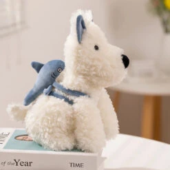 Schnauzer Dog With Shark Bag Plush -Kawaii Store kawaiies plushies plush softtoy schnauzer dog with shark bag plush soft toy blue 25cm 644104
