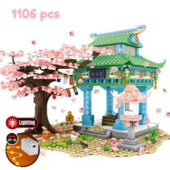 Light Up Romantic Japanese Hakone Shrine With Sakura Tree Building Sets -Kawaii Store kawaiies plushies plush softtoy sembo sakura blocks creator city cherry blossom mini street view japanese sakura house tree model building blocks children toys 712544