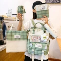 Apparel Set Of 5 Kawaii Plaid Backpack Bag Collection -Kawaii Store kawaiies plushies plush softtoy set of 5 kawaii plaid backpack bag collection bag 438928