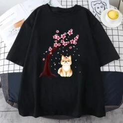 Apparel Shiba Inu Sakura Tree Unisex Cotton Tee -Kawaii Store kawaiies plushies plush softtoy shiba inu sakura tree unisex cotton tee apparel black xs 115604