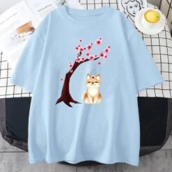 Apparel Shiba Inu Sakura Tree Unisex Cotton Tee -Kawaii Store kawaiies plushies plush softtoy shiba inu sakura tree unisex cotton tee apparel blue xs 573145