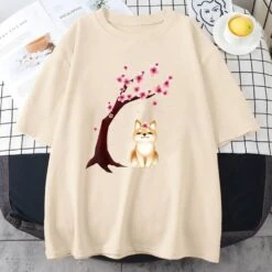 Apparel Shiba Inu Sakura Tree Unisex Cotton Tee -Kawaii Store kawaiies plushies plush softtoy shiba inu sakura tree unisex cotton tee apparel cream xs 978260