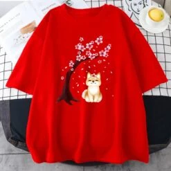 Apparel Shiba Inu Sakura Tree Unisex Cotton Tee -Kawaii Store kawaiies plushies plush softtoy shiba inu sakura tree unisex cotton tee apparel red xs 702083