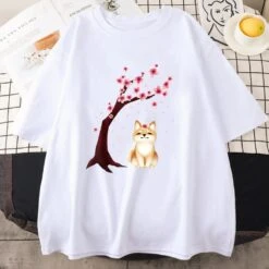 Apparel Shiba Inu Sakura Tree Unisex Cotton Tee -Kawaii Store kawaiies plushies plush softtoy shiba inu sakura tree unisex cotton tee apparel white xs 617472