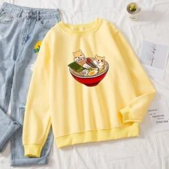 Apparel Shibas Bathing In Ramen Sweatshirt -Kawaii Store kawaiies plushies plush softtoy shibas bathing in ramen sweatshirt sweatshirt 241356