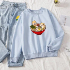 Apparel Shibas Bathing In Ramen Sweatshirt -Kawaii Store kawaiies plushies plush softtoy shibas bathing in ramen sweatshirt sweatshirt 715147