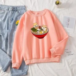 Apparel Shibas Bathing In Ramen Sweatshirt -Kawaii Store kawaiies plushies plush softtoy shibas bathing in ramen sweatshirt sweatshirt 896266