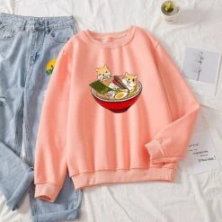 Apparel Shibas Bathing In Ramen Sweatshirt -Kawaii Store kawaiies plushies plush softtoy shibas bathing in ramen sweatshirt sweatshirt orange m 394526