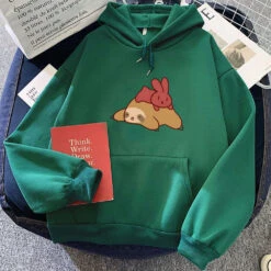 Apparel Sleepy Sloth Red Bunny Unisex Hoodie -Kawaii Store kawaiies plushies plush softtoy sleepy sloth red bunny unisex hoodie apparel green s 624264