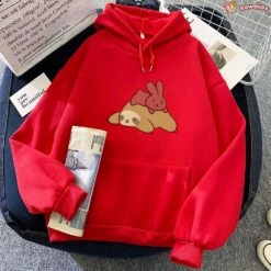 Apparel Sleepy Sloth Red Bunny Unisex Hoodie -Kawaii Store kawaiies plushies plush softtoy sleepy sloth red bunny unisex hoodie apparel red xs 796847