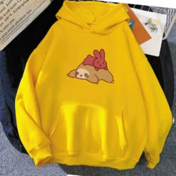 Apparel Sleepy Sloth Red Bunny Unisex Hoodie -Kawaii Store kawaiies plushies plush softtoy sleepy sloth red bunny unisex hoodie apparel yellow xxxl 993737