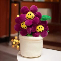 Smiling Sunflower Flowerpot Plush -Kawaii Store kawaiies plushies plush softtoy smiling sunflower flowerpot plush soft toy dark purple 711050