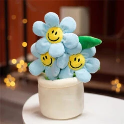 Smiling Sunflower Flowerpot Plush -Kawaii Store kawaiies plushies plush softtoy smiling sunflower flowerpot plush soft toy light blue 646651
