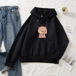 Apparel Snacking Teddy Bear Hoodies -Kawaii Store kawaiies plushies plush softtoy snacking teddy bear oversized hoodies hoodies black l 445353
