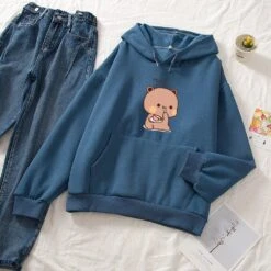 Apparel Snacking Teddy Bear Hoodies -Kawaii Store kawaiies plushies plush softtoy snacking teddy bear oversized hoodies hoodies blue xxl 228331