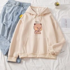 Apparel Snacking Teddy Bear Hoodies -Kawaii Store kawaiies plushies plush softtoy snacking teddy bear oversized hoodies hoodies cream xl 663923