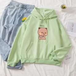 Apparel Snacking Teddy Bear Hoodies -Kawaii Store kawaiies plushies plush softtoy snacking teddy bear oversized hoodies hoodies green xl 602590