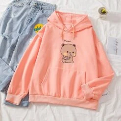 Apparel Snacking Teddy Bear Hoodies -Kawaii Store kawaiies plushies plush softtoy snacking teddy bear oversized hoodies hoodies orange s 529780
