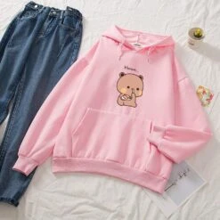 Apparel Snacking Teddy Bear Hoodies -Kawaii Store kawaiies plushies plush softtoy snacking teddy bear oversized hoodies hoodies pink xxl 544095
