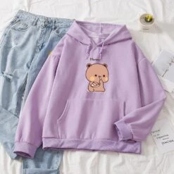 Apparel Snacking Teddy Bear Hoodies -Kawaii Store kawaiies plushies plush softtoy snacking teddy bear oversized hoodies hoodies purple xxl 600920