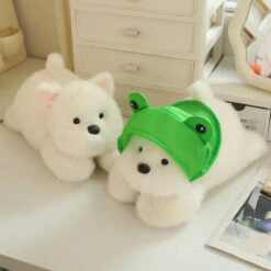 Snowy The White Maltese Plushie With Frog Hat -Kawaii Store kawaiies plushies plush softtoy snowy the white maltese plushie with frog hat soft toy 138733