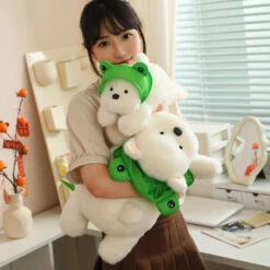 Snowy The White Maltese Plushie With Frog Hat -Kawaii Store kawaiies plushies plush softtoy snowy the white maltese plushie with frog hat soft toy 356391