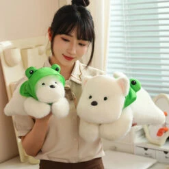Snowy The White Maltese Plushie With Frog Hat -Kawaii Store kawaiies plushies plush softtoy snowy the white maltese plushie with frog hat soft toy 483442