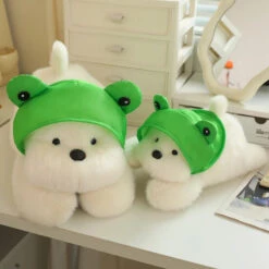 Snowy The White Maltese Plushie With Frog Hat -Kawaii Store kawaiies plushies plush softtoy snowy the white maltese plushie with frog hat soft toy 604716