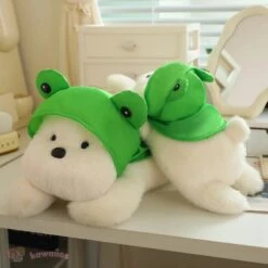 Snowy The White Maltese Plushie With Frog Hat -Kawaii Store kawaiies plushies plush softtoy snowy the white maltese plushie with frog hat soft toy 642243