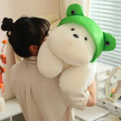 Snowy The White Maltese Plushie With Frog Hat -Kawaii Store kawaiies plushies plush softtoy snowy the white maltese plushie with frog hat soft toy 780621