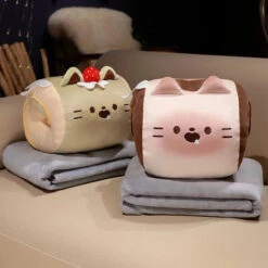 Soft Cat Swiss Roll Cake Handwarmer Plush With Blanket -Kawaii Store kawaiies plushies plush softtoy soft cat swiss roll cake handwarmer plush with blanket soft toy 212380