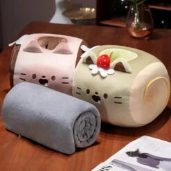 Soft Cat Swiss Roll Cake Handwarmer Plush With Blanket -Kawaii Store kawaiies plushies plush softtoy soft cat swiss roll cake handwarmer plush with blanket soft toy 510489