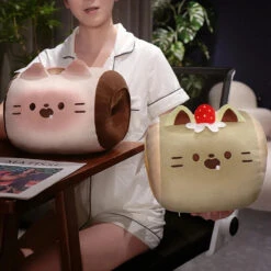 Soft Cat Swiss Roll Cake Handwarmer Plush With Blanket -Kawaii Store kawaiies plushies plush softtoy soft cat swiss roll cake handwarmer plush with blanket soft toy 515412