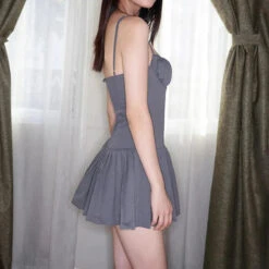 Apparel Soft Pink Gray Spaghetti Strap Summer Dress -Kawaii Store kawaiies plushies plush softtoy soft pink gray spaghetti strap summer dress apparel 410813