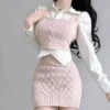 Apparel Spring Pink Elegant Knitted Tank And Skirt Three-piece Set -Kawaii Store kawaiies plushies plush softtoy spring pink elegant knitted tank and skirt three piece set apparel 248267